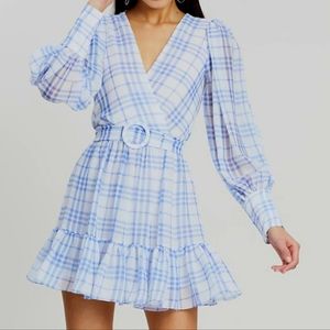 Bec+bridge Alexa Plaid Blue & White Mini Dress